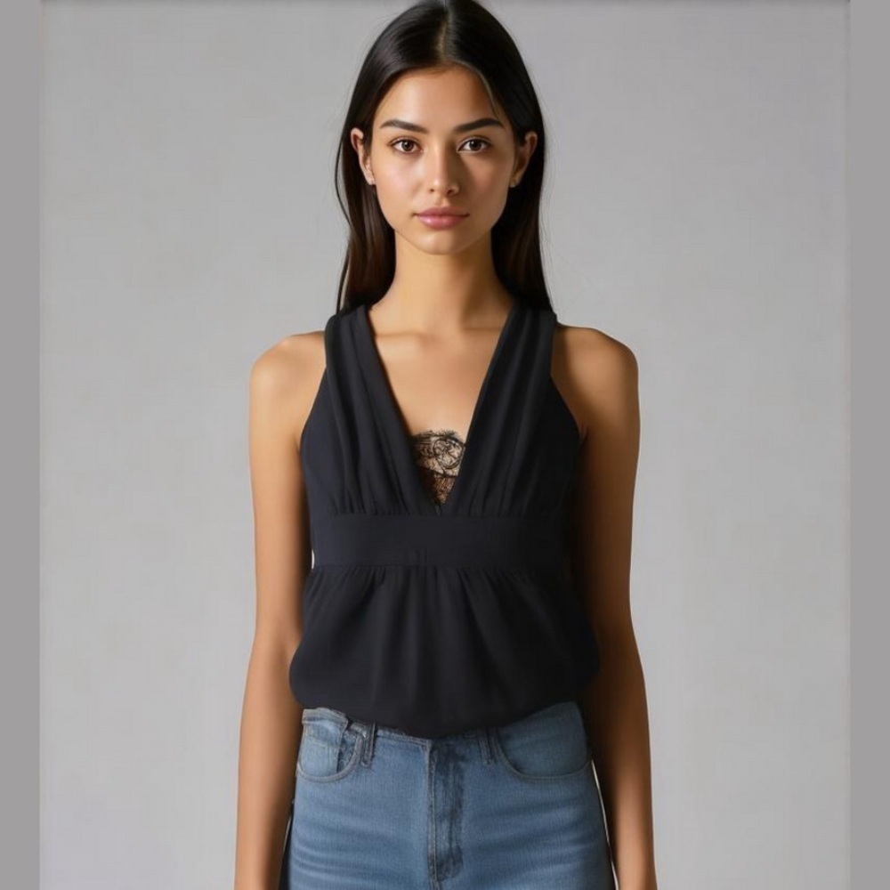 NWT Maurices Black Sleeveless Lace Front Open Racerback Tank Top